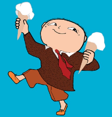 rysunek postaci trzymającej w dłoniach lody rożki