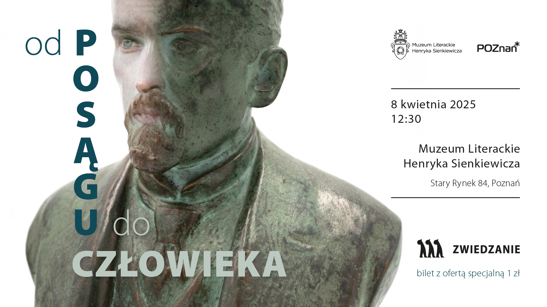 Popiersie Henryka Sienkiewicza, obok informacje o wystawie.