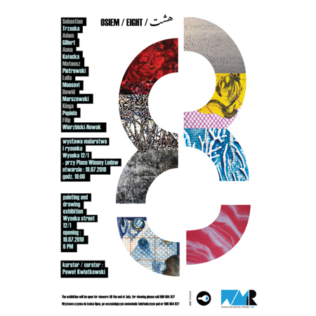 Po lewej stronie informacje o wuystawie a po prawej kolorowa cyfra 8