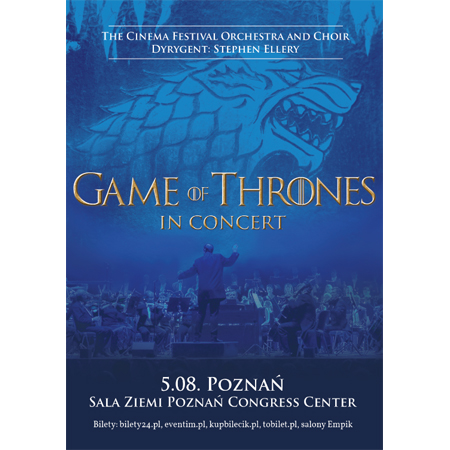 Dyrygent i orkiestra. Tło niebieskie