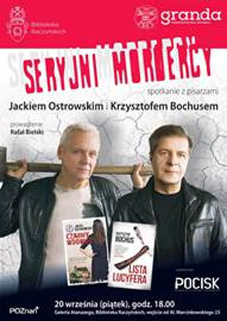 Plakat wydarzenia. Jacek Ostrowski i Krzysztof Buchus z książkami