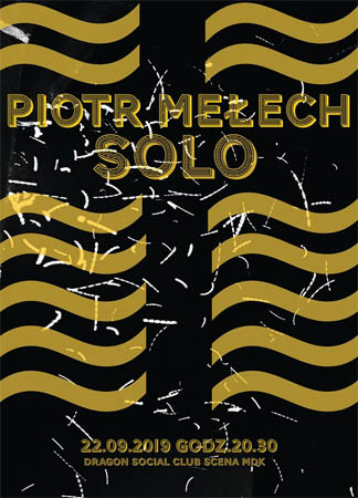 Plakat: żółte fale na czarnym tle, i białe rysy.