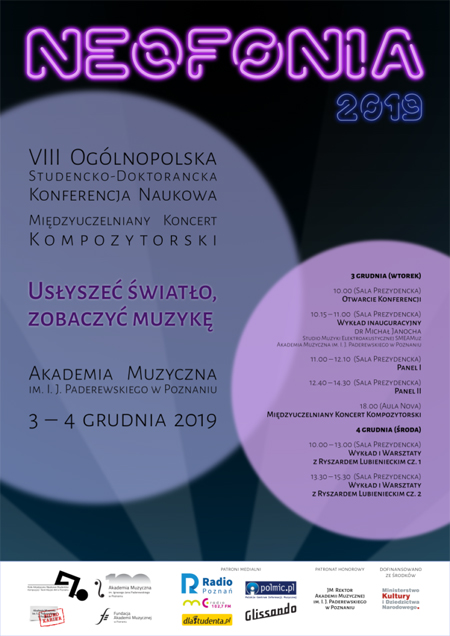 Plakat wydarzenia; tekst na tle okrągłych pól.
