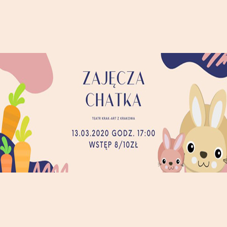 Na środku napisy, po prawej stronie dwa zające, po lewej marchewki