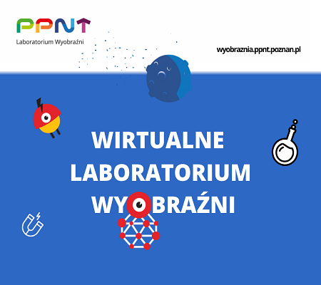 napis "Wirtualne Laboratorium Wyobraźni" na niebieskim tle