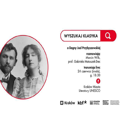 Plakat wydarzenia z czarno-białym zdjęciem Przybyszewskich