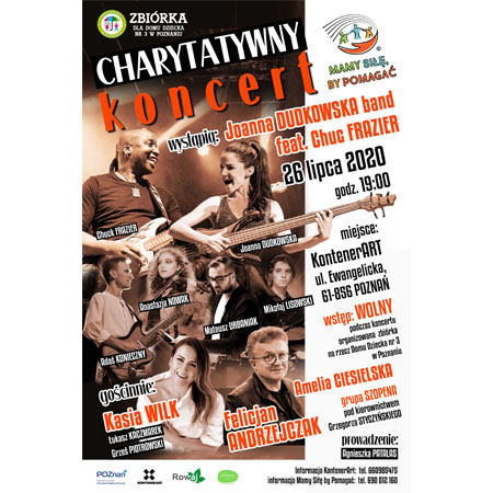 Na gorze i po prawej tekst. Od lewej artyści. Całość w odcieniach brązu.