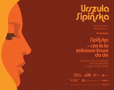 Od lewej zarys twarzy. Zółte włosy, pomarańczowa twarz, brązowe tło, po prawej napisy informujące o wydarzeniu.