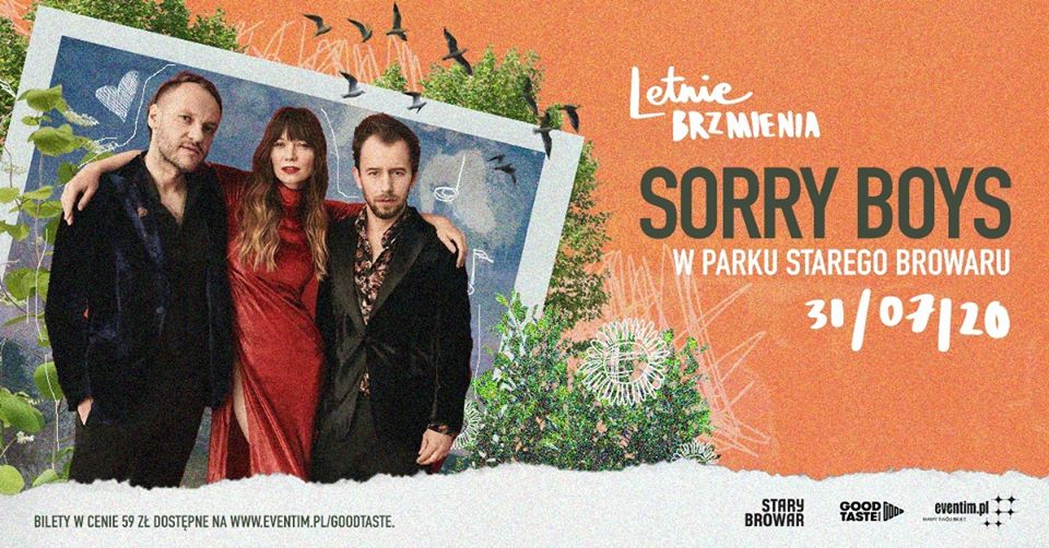 Po lewej członkowie zespołu, po prawej napisy informujące o wydarzeniu