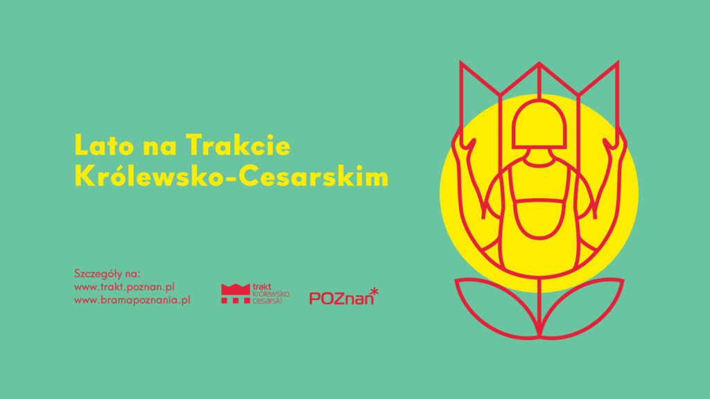 Plakat - na zielonym tle postać wyrysowana czerwoną kreską. Postać znajduje się w żółtym okręgu.