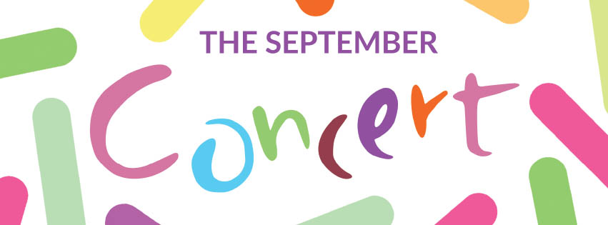 Plakat. Napis the september concert literami w różnych kolorach