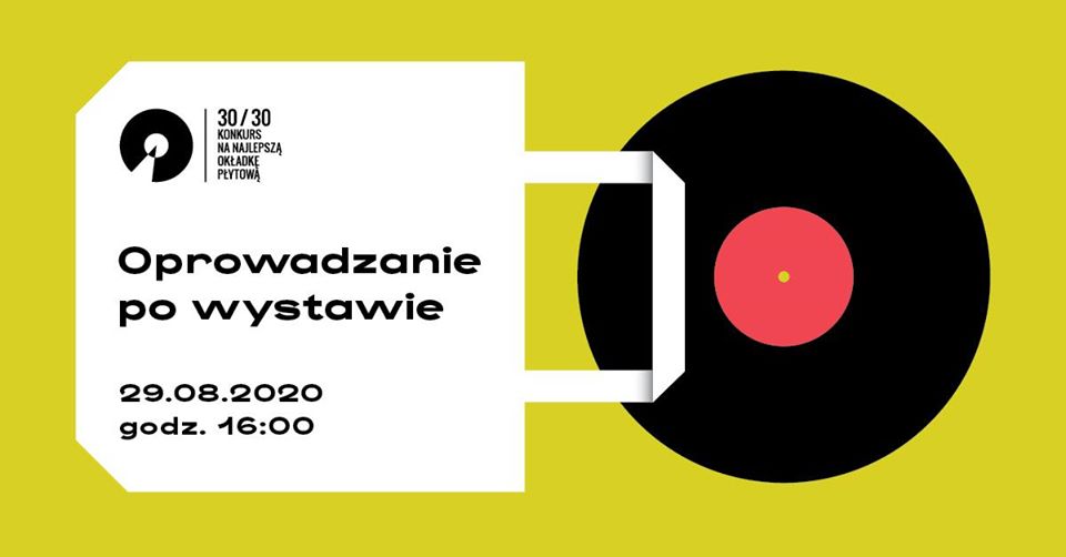 Na plakacie na żółtawym tle czarna płyta winylowa.