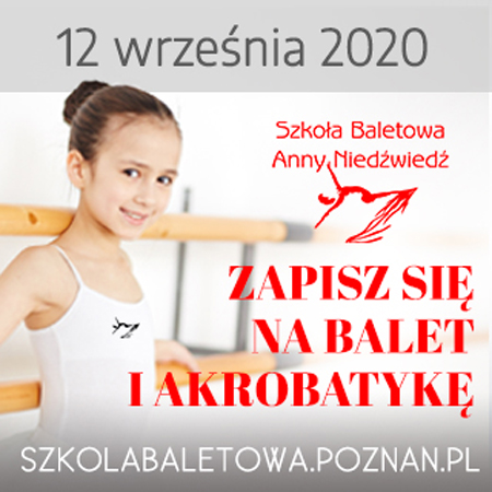 Po lewej zdjęcie dziewczynki przy drążku, po prawej i na górze napisy w kolorze czerwonym i szarym