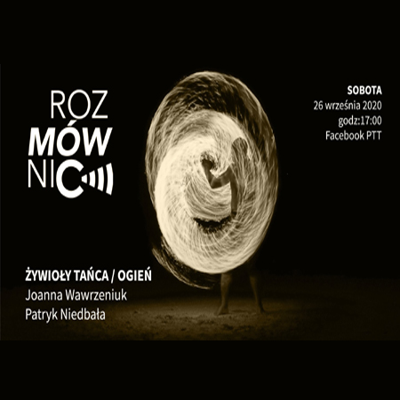 Plakat z informacjami o wydarzeniu, które są zawarte w treści. Na środku postać w ognistej kuli.