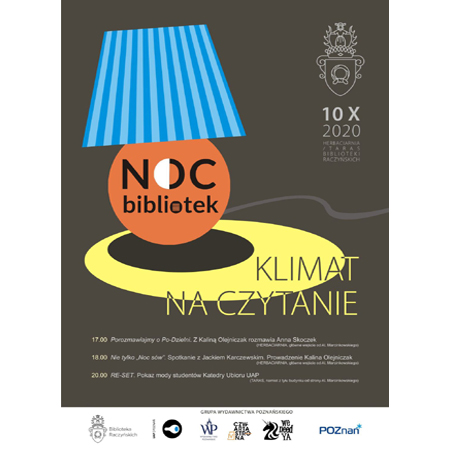 Plakat z informacjami o wydarzeniu podanymi w tekście. Kolorowa grafika przedstawiająca lampę, grafitowe tło.