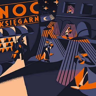 Utrzymany w ekspresyjnym duchu, ciemnogranatowy obraz przedstawia przemykających po mieście zaczytanych ludzi.