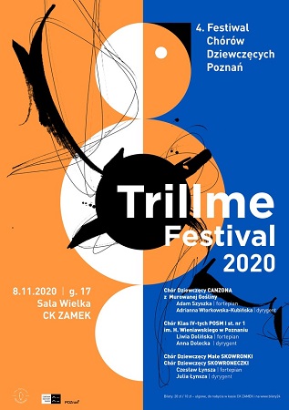 Pomarańczowo-niebieski plakat festiwalu z informacjami o wydarzeniu.