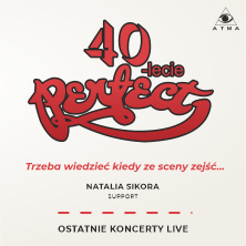 Na białym tle czerwony napis 40-lecie Perfect