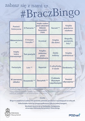 Plansza do zabawy. Na górze napis #BraczBingo.