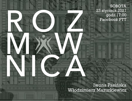 Grafika przedstawia fasadę kamienicy. Na jej tle biały napis "Rozmównica".