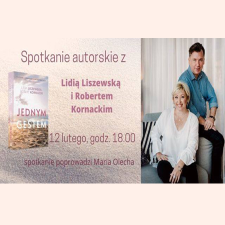 Plakat z informacjami o wydarzeniu i zdjęciami autorów biorących udział w spotkaniu.