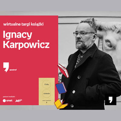 Plakat wydarzenia ze zdjęciem pisarza.