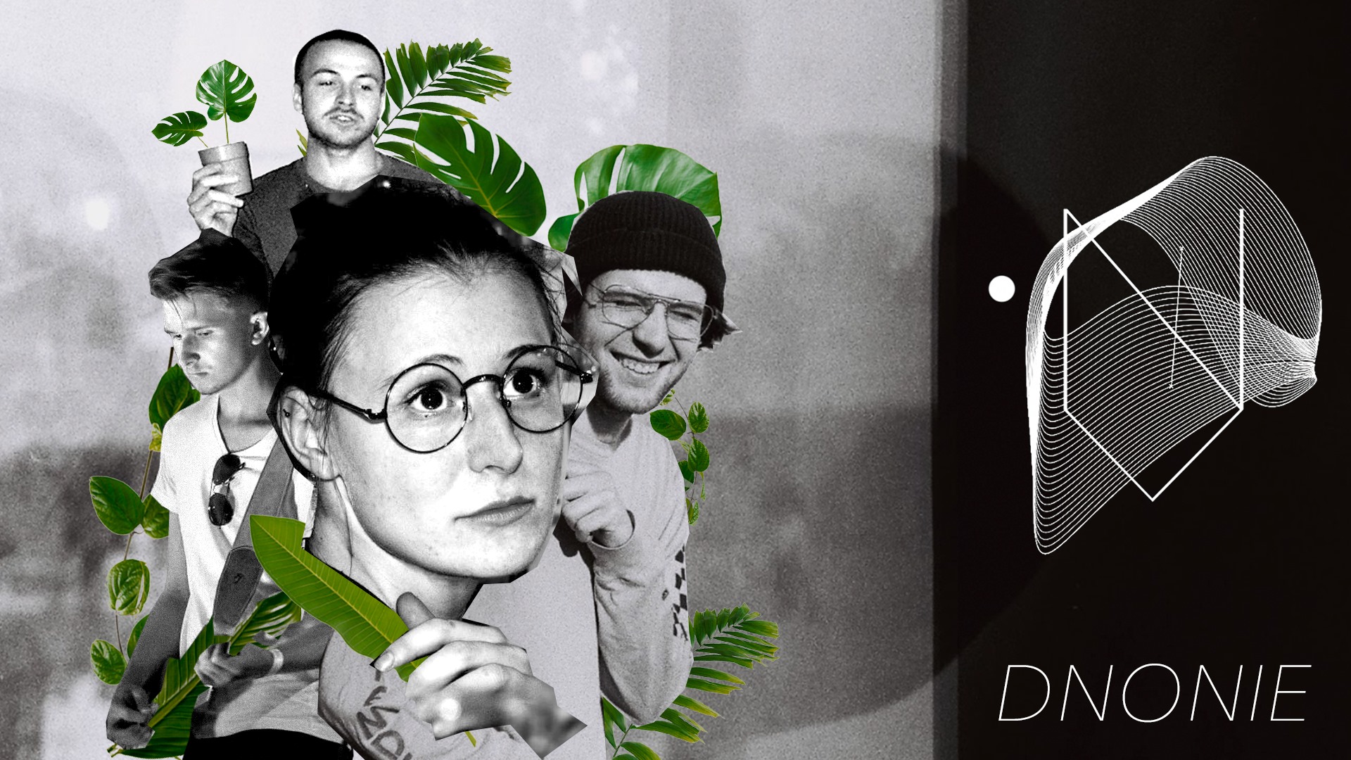 Kobieta i trzech mężczyzn, trzymają zielone liście.