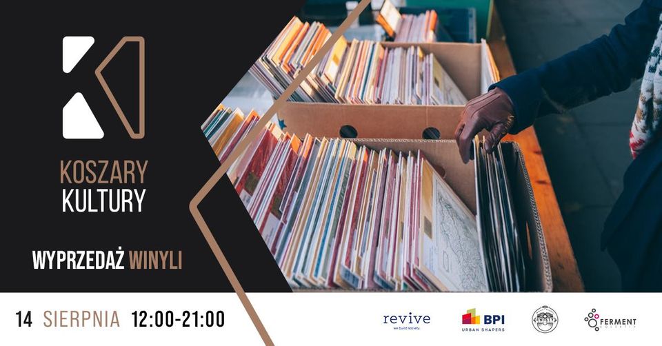 Plakat wydarzenia. Kartony z winylami.