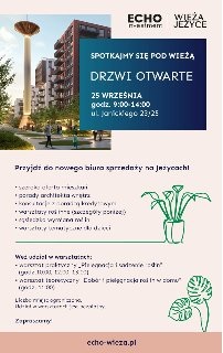 Wieża na osiedlu i informacje o wydarzeniu.
