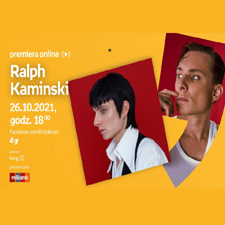 Plakat z informacjami o wydarzeniu, pomarańczowe tło. Po prawej dwa zdjęcia Ralpha Kaminskiego.