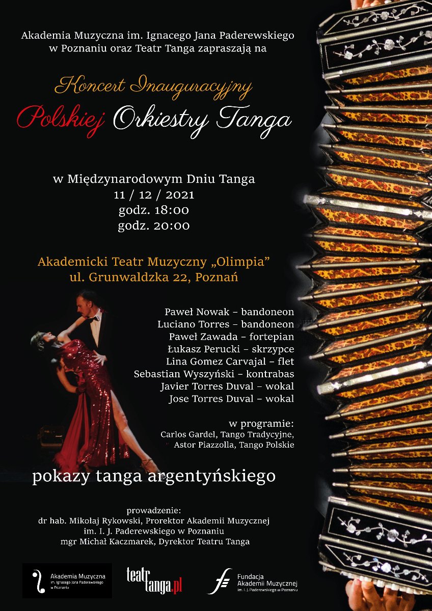 Zdjęcie tańczącej pary i informacje o wydarzeniu.