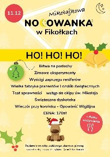 Tytuł wydarzenia oraz informacja o programie. Na środku napis: "Ho! Ho! Ho!". Po bokach symbole świateczne: 2 dzwoneczki, bombka z choinką.