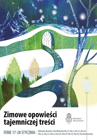 plakat zimy z książką