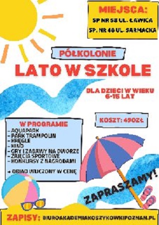 Informacje dotyczące półkolonii.