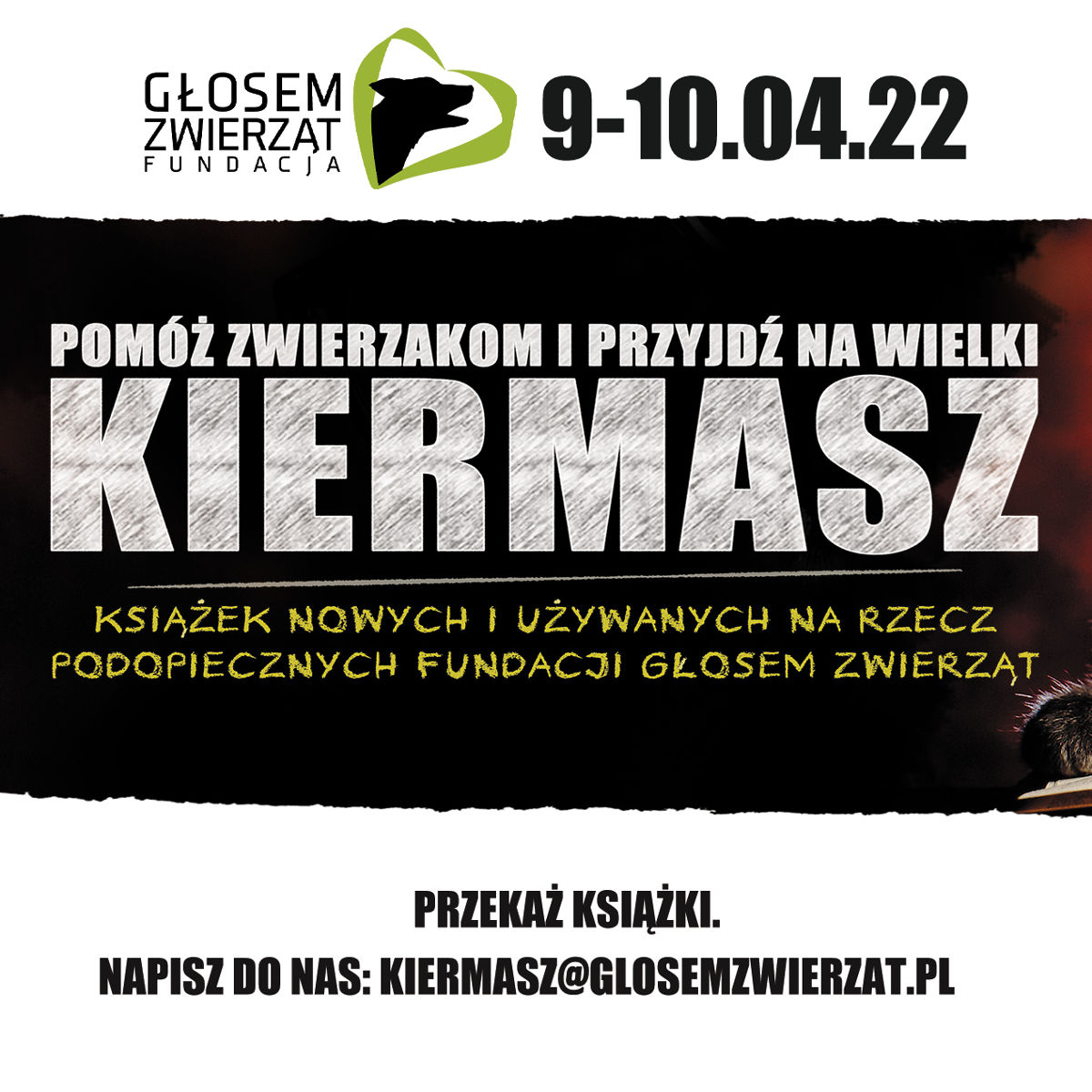 Nazwa wydarzenia oraz logo fundacji Głosem Zwierząt.