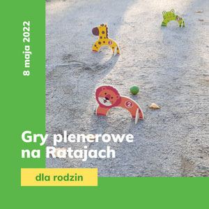 Piłeczka na piasku i bramki w kształcie zwierzątek "Gry plenerowe na Ratajach".