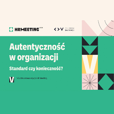 Napisy informujące o wydarzeniu na zielonym i beżowym tle. Po prawej stronie różne figury geometryczne w kwadratowych polach.