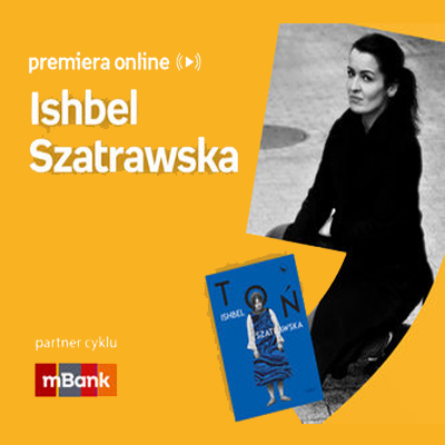 Plakat ze zdjęciem autorki i okładką książki w prawej części. W części lewej imię i nazwisko na pomarańczowym tle.