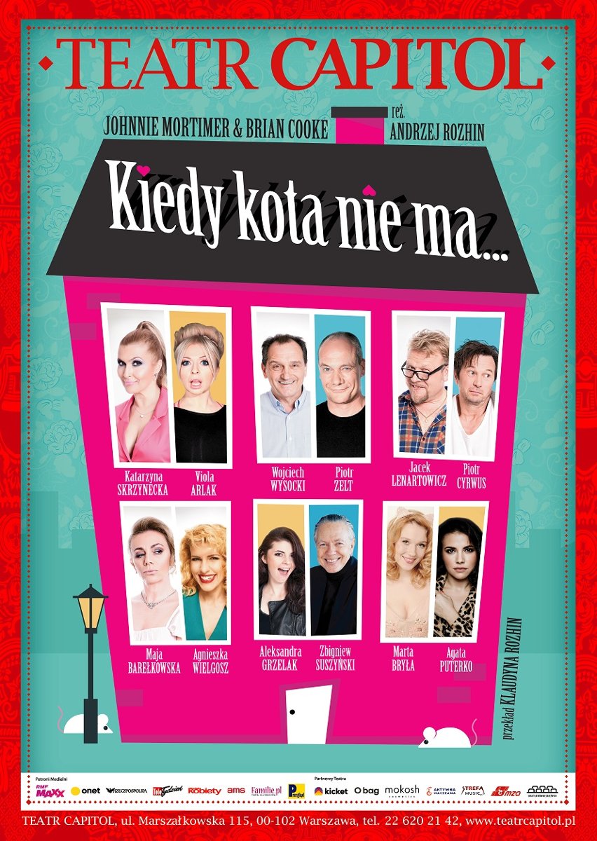 różowy budynek ze zdjęciami aktorów zamiast okien