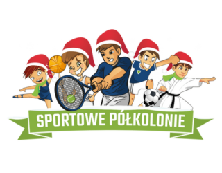 Sportowe sylwetki dzieci w mikołajowych czapeczkach w wersji rysunkowej