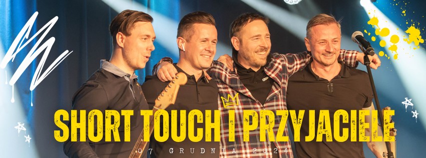 Czterech mężczyzn, członków zespołu Short Touch, pozuje do zdjęcia. Pod spodem żółty napis z nazwą wydarzenia.