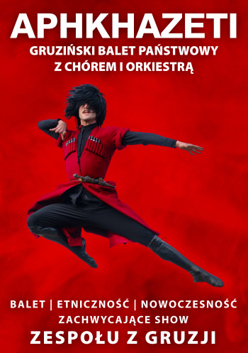 Czarnowłosa postać w czerwonym kimonie w trakcie wykonywania figury tanecznej. Białe napisy na czerwonym tle informujące o wydarzeniu.