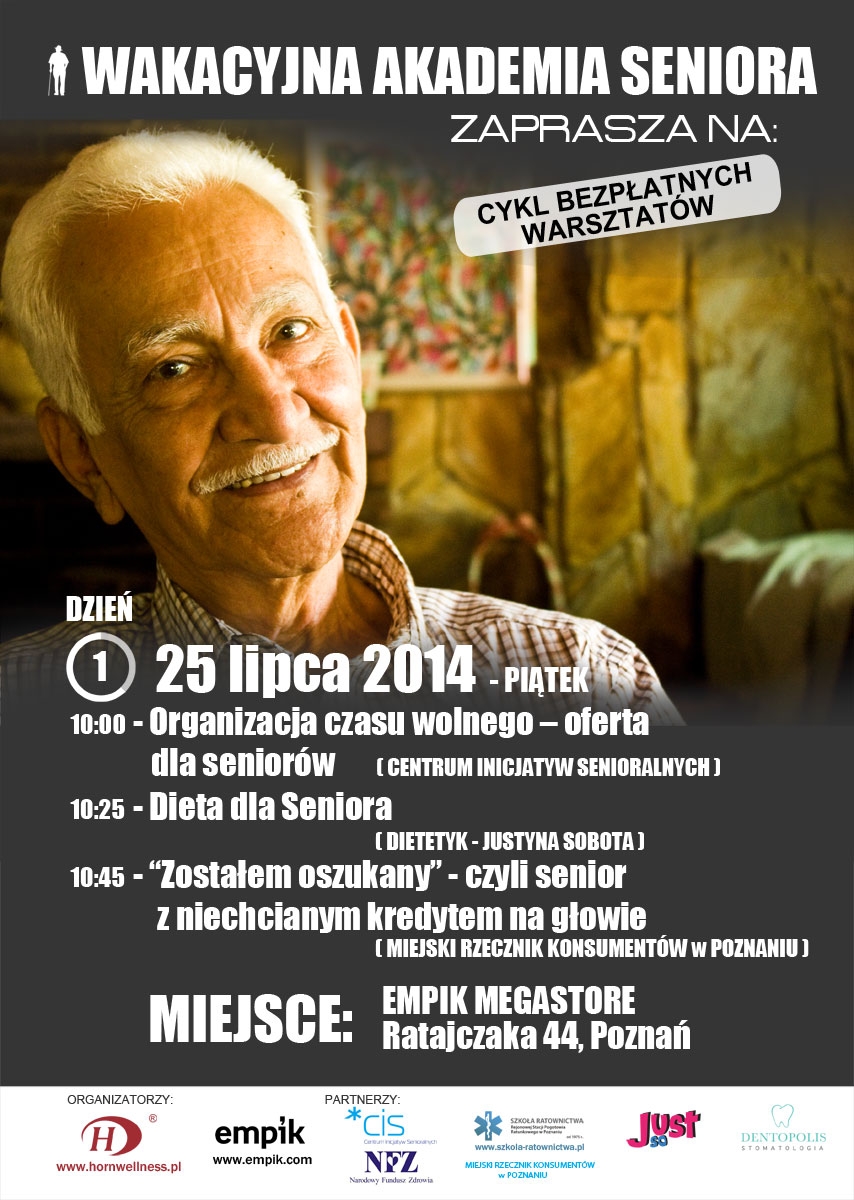 plakat z zdjęciem seniora