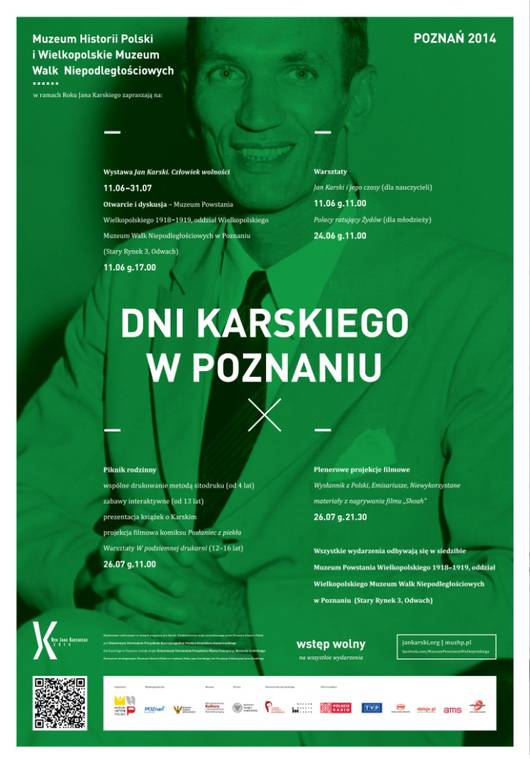 Plakat z zielonym tłem i zdjęciem Karskiego