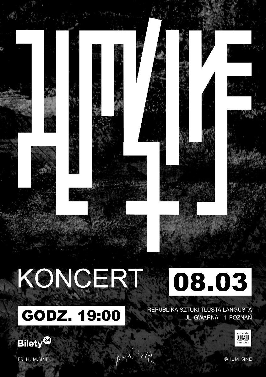 Czarno-biały plakat z informacjami na temat wydarzenia.