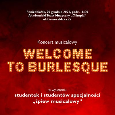 Informacje na temat koncertu na bordowym tle