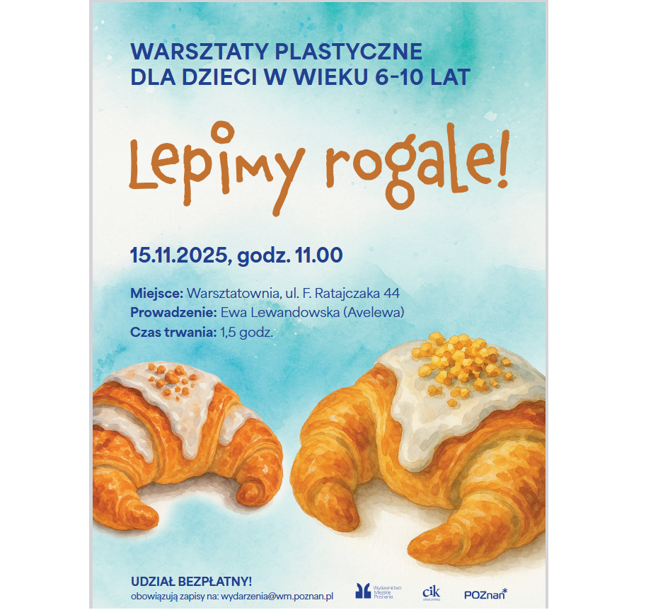 na biało-zielonym tle rysunek dwóch rogali, powyżej informacje o warsztatach