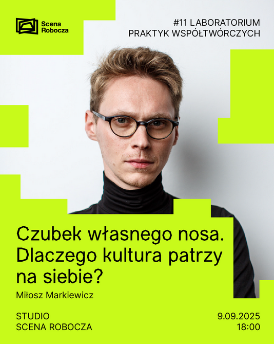 Zdjęcie prelegenta. Tło jest jasne, a całość grafiki uzupełniają geometryczne kształty w kolorze limonkowym. Po lewej stronie informacje o wydarzeniu, zawarte w treści artykułu.