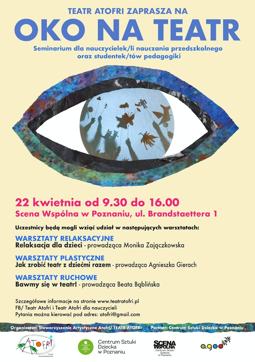 Plakat z informacjami nt. seminarium. Na środku rysunek oka w niebieskich kolorach.