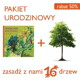 Na plakacie znajduje się zielona książką oraz drzewo, między nimi jest znak plus. Do góry widnieje pomarańczowy napis "pakiet urodzinowy".